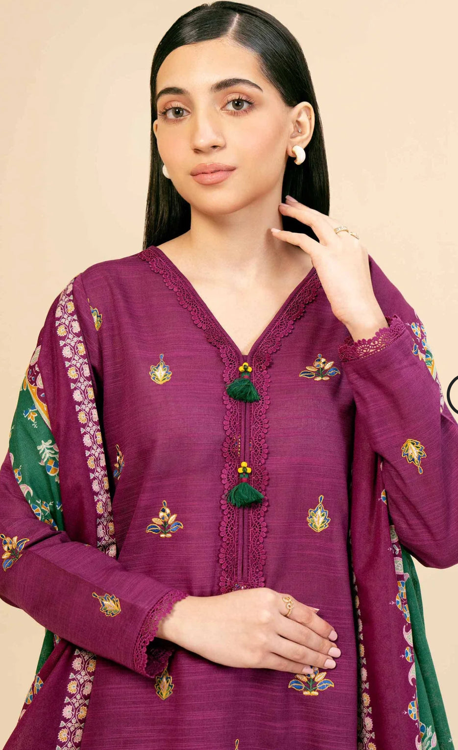 Unstitched 3 piece Embroidered suit