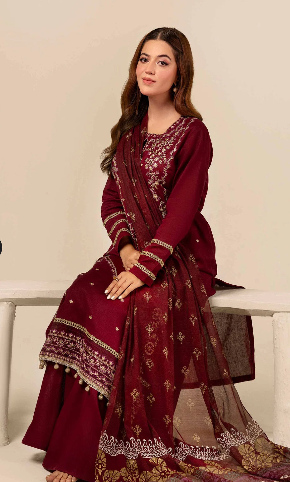 3 Piece - Embroidered Suit unstitched