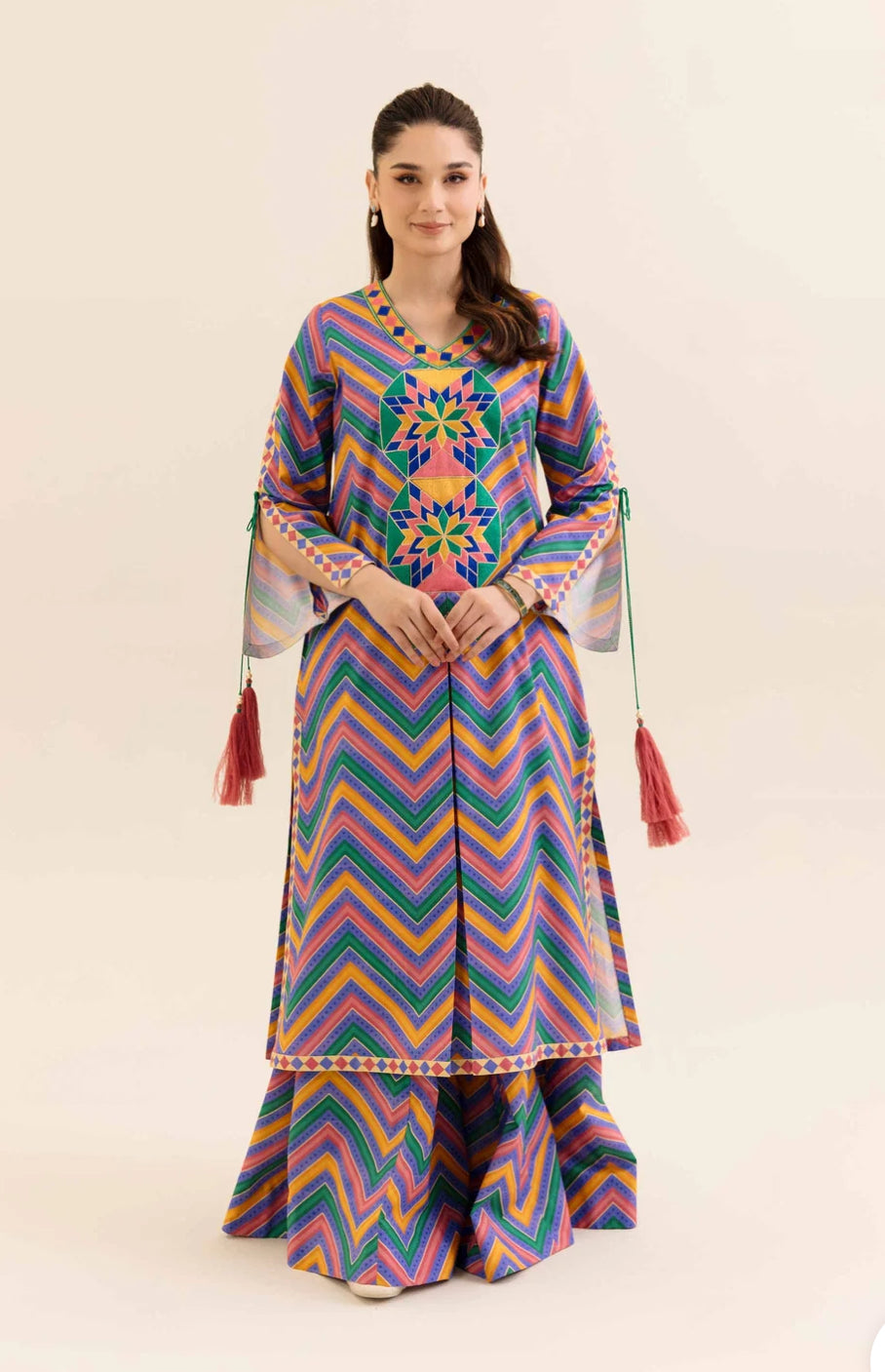 2 Piece - Printed Embroidered Suit