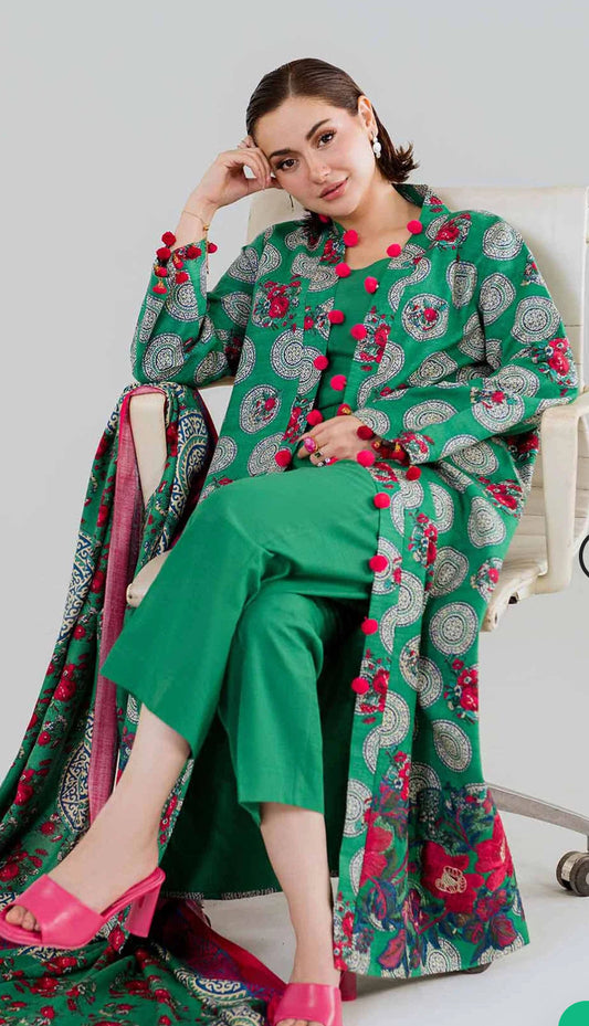 3 Piece - Printed Embroidered Suit