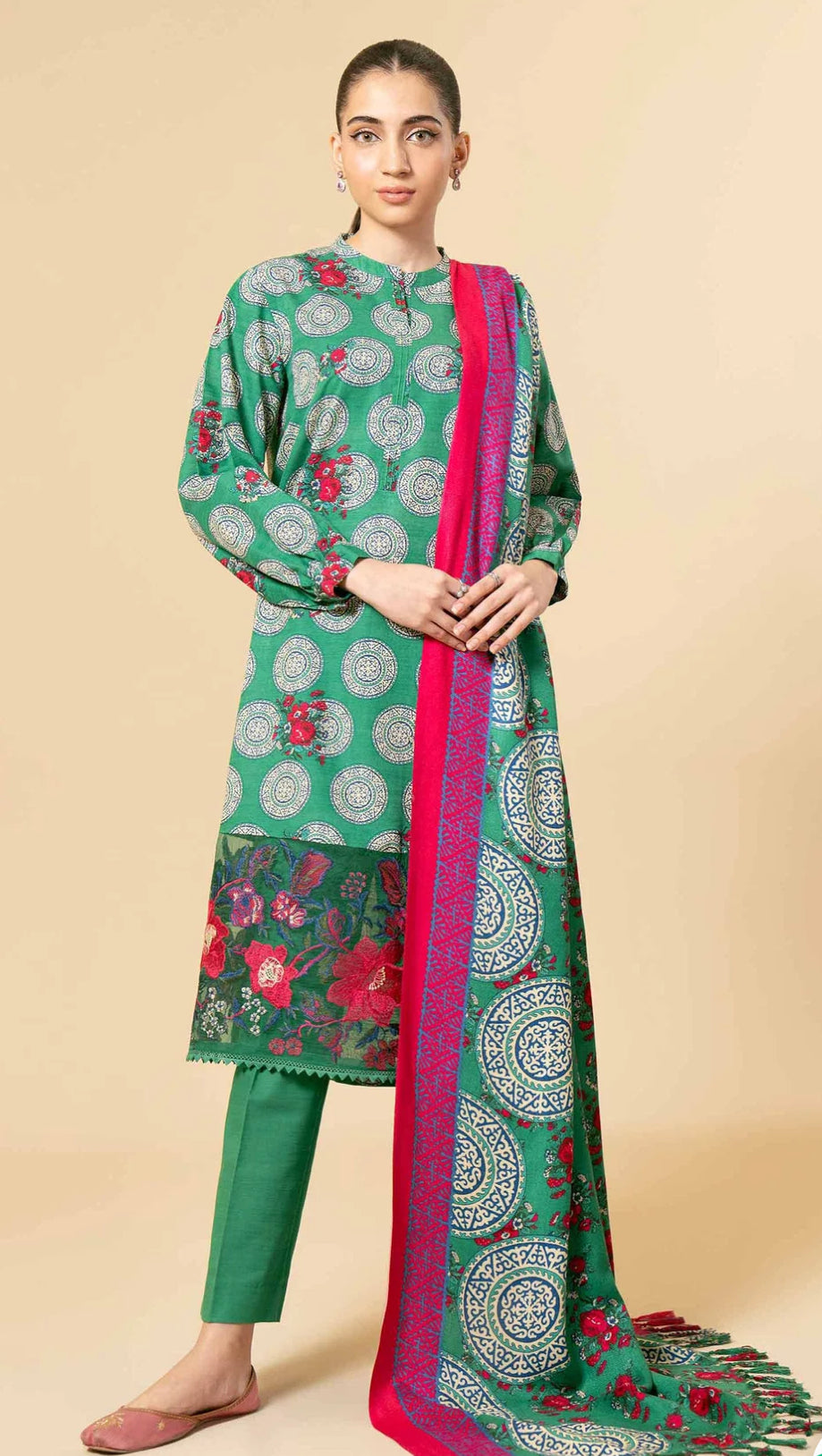 3 Piece - Printed Embroidered Suit